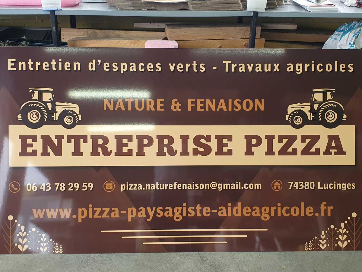 Panneau publicitaire en Alu dibond - Entreprise PIZZA Nature & Fenaison